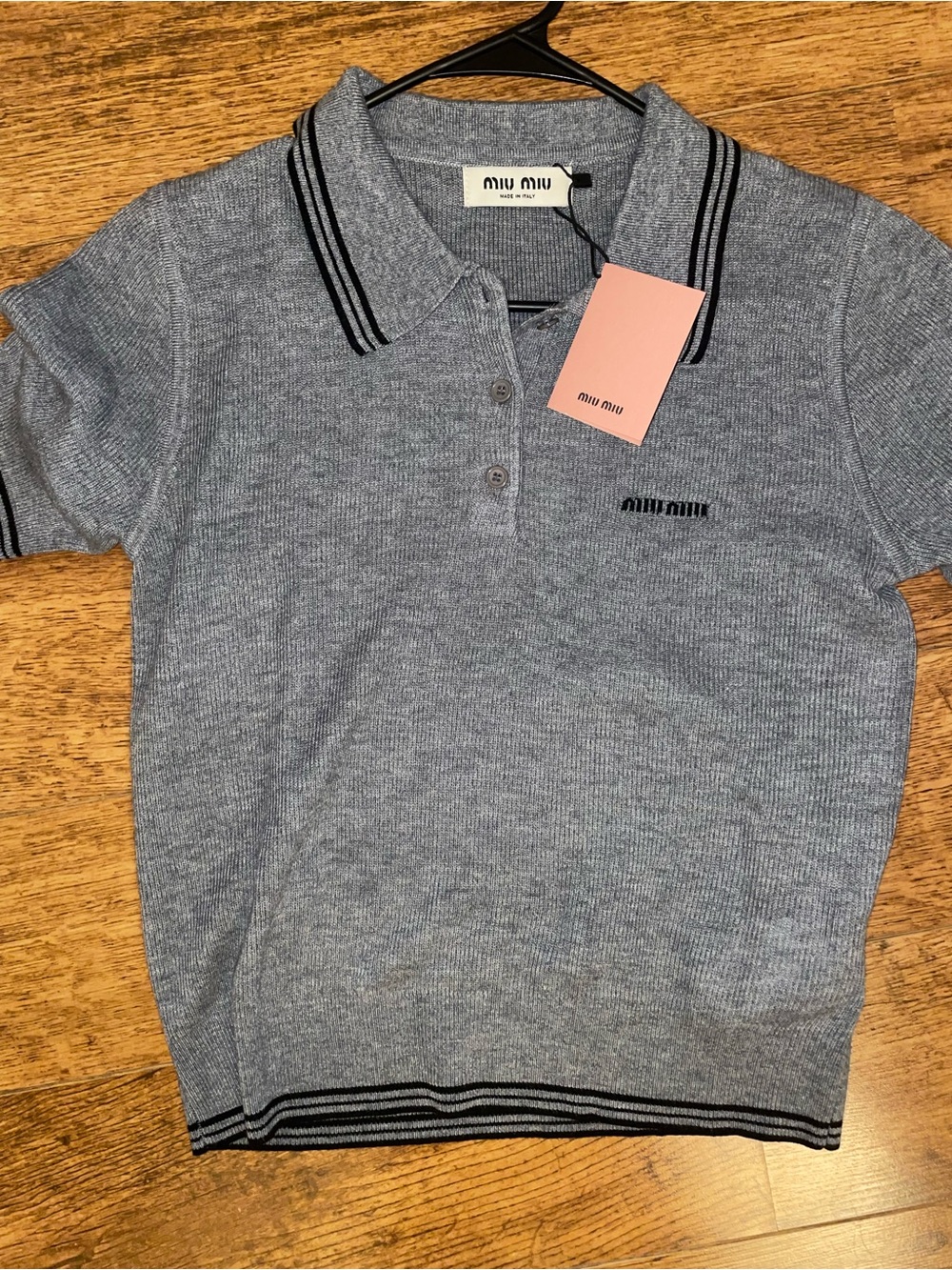Miu Miu knit cotton sweater half sleeve top Polo knit wear Shirt New Size M - Picture 9 of 13